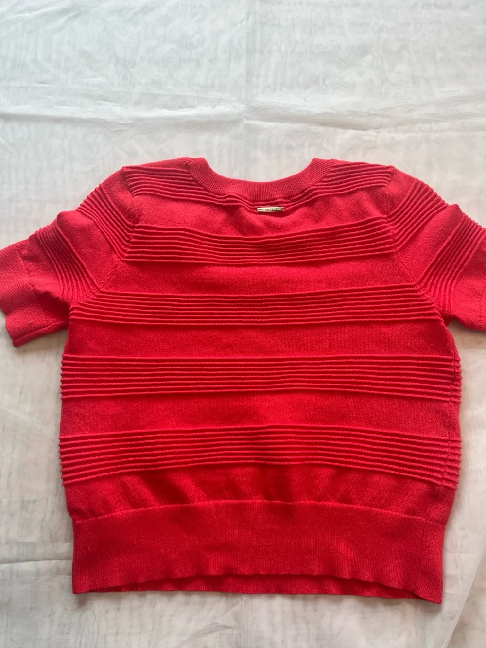 Michael Kors Vibrant Coral Ribbed Crewneck Sweater
